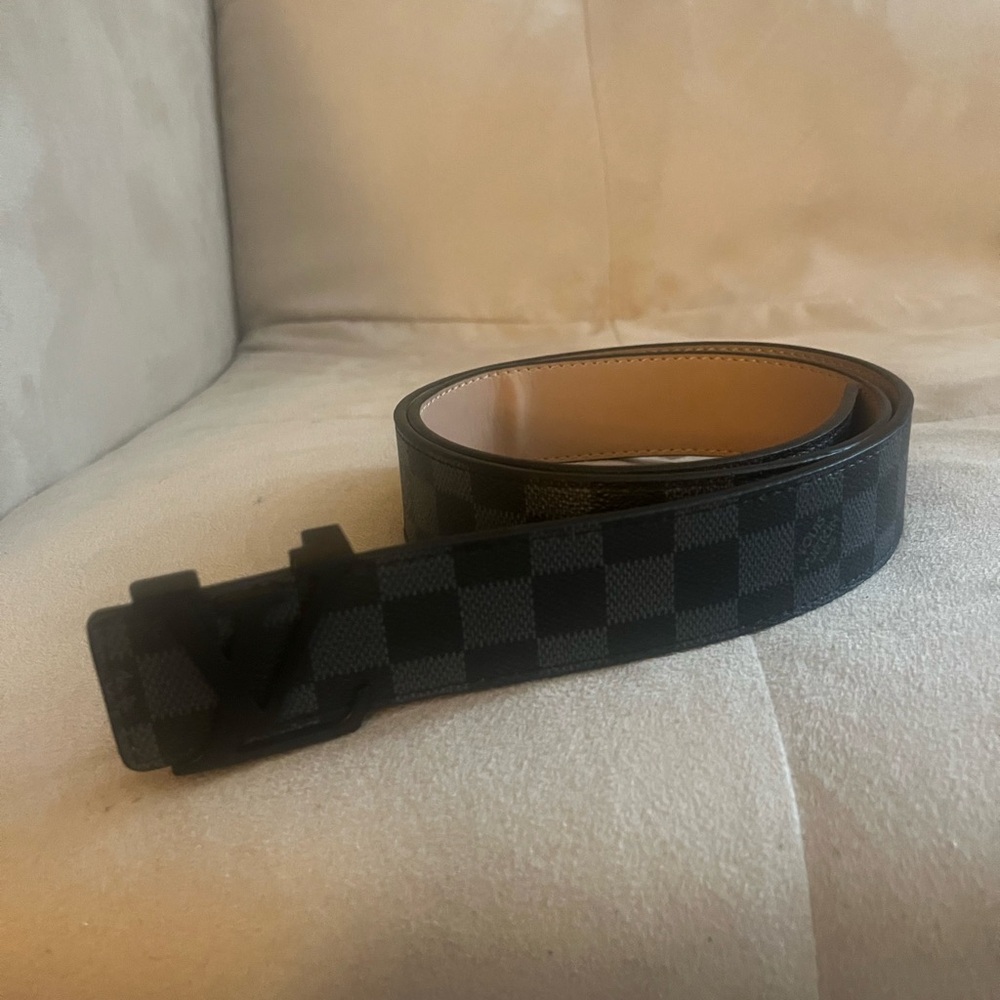 Louis Vuitton Checkered Black and Gray Men's Belt